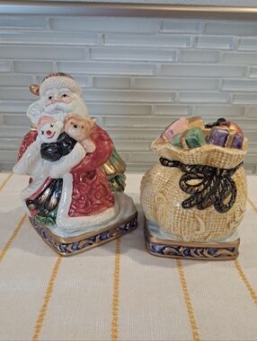 Fitz & Floyd Christmas Holiday Santa & Toy Bag Candle Holders Omnibus